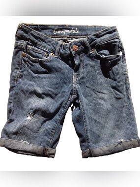 Aeoropostle Shorts Junior Size 000 Womens Blue Denim Bermuda Distressed